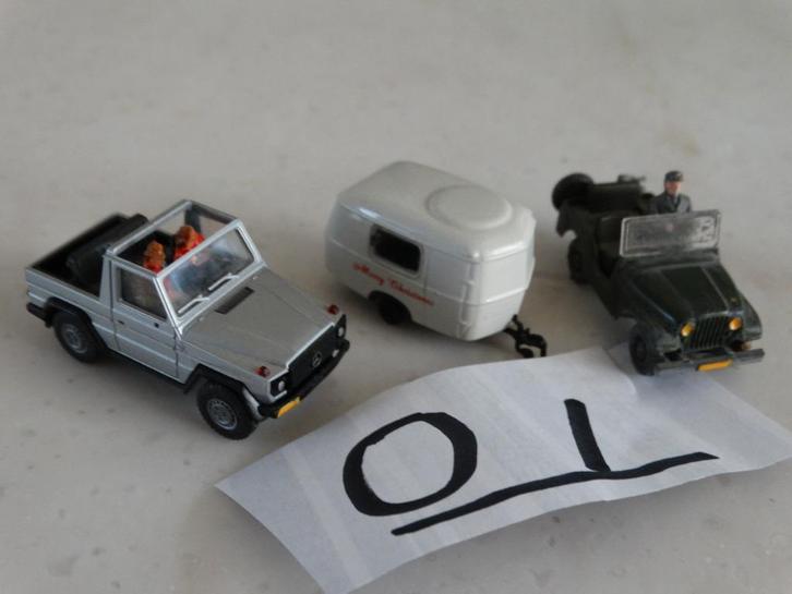 HO: set O-1:  2 JEEPS EN 1 CARAVAN., Hobby en Vrije tijd, Modeltreinen | H0, Zo goed als nieuw, Wagon, Gelijkstroom of Wisselstroom