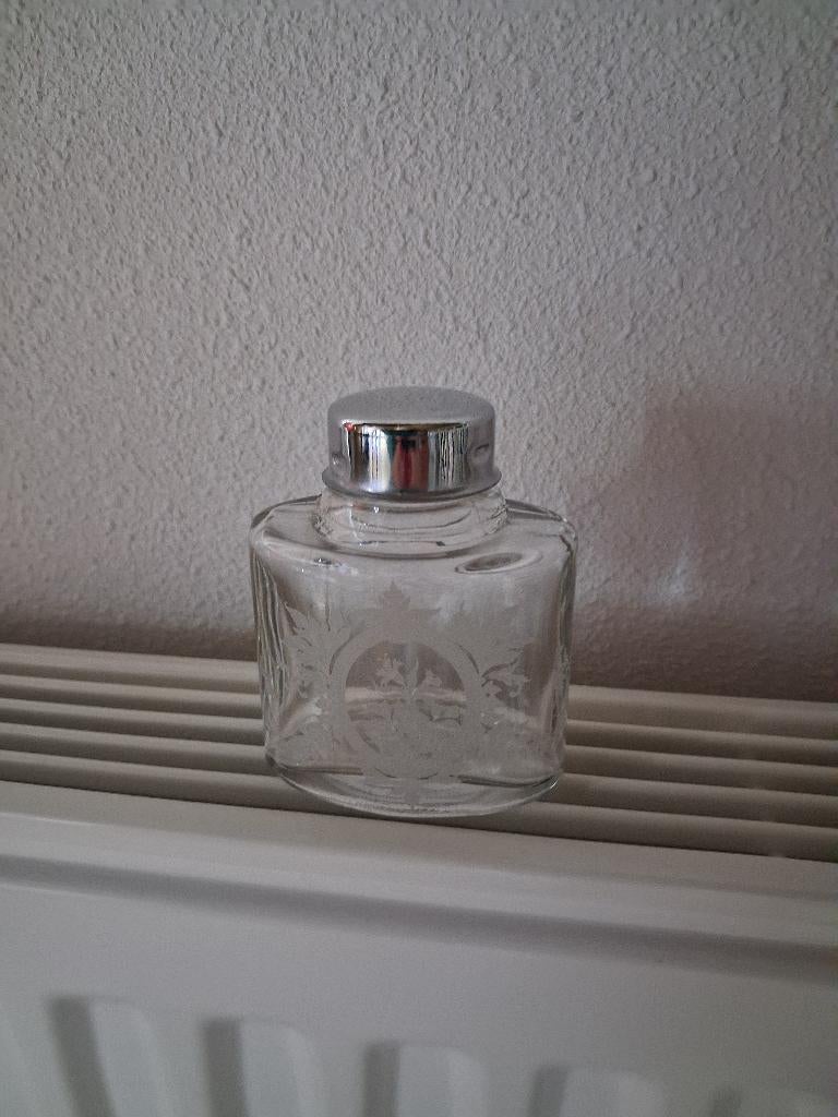 Brocant decoratie flesje van glas met aluminium dop - 7 cm., Ophalen of Verzenden