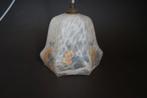 vintage clichy antiek hanglamp messing bloem glas wit marmer, Ophalen of Verzenden