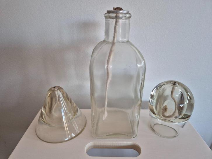 Olielamp van glas inclusief lont (3 stuks), Huis en Inrichting, Woonaccessoires | Kandelaars en Kaarsen, Gebruikt, Kaars, Minder dan 25 cm