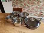 Masterchef pannen voor op gas, Huis en Inrichting, Ophalen of Verzenden, Gebruikt, Gietijzer, Pannenset