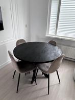 Ronde Eettafel 110 cm + 4 Taupe Velvet Stoelen, Ophalen, Rond, Zo goed als nieuw, Vier personen