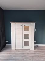 Offwhite houtlook vitrinekast met licht, Huis en Inrichting, Ophalen, 100 tot 150 cm, 150 tot 200 cm, 25 tot 50 cm