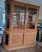 Unieke Teak houten Winkelkast, Gebogen Ramen en Schuifdeuren, 200 cm of meer, 150 tot 200 cm, 50 tot 75 cm, Antiek