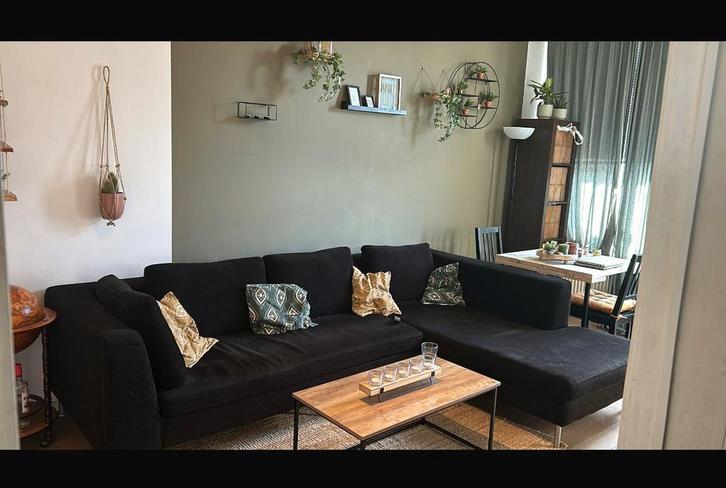 GRATIS hoekbank zwart, Huis en Inrichting, Banken | Complete zithoeken, Gebruikt, Stof, Ophalen