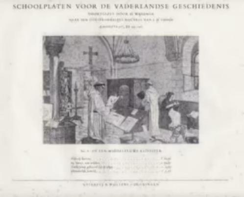 Schoolplaat Middeleeuws Klooster Bibliotheek Isings., Verzamelen, Overige Verzamelen, Zo goed als nieuw, Ophalen