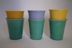 vintage set 6x beker erica groen geel paars aardewerk '50., Gebruikt, Overige typen, Ophalen of Verzenden, Overige stijlen