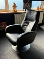 Zwart leren draaibare relax fauteuls, Huis en Inrichting, Fauteuils, Ophalen of Verzenden, Zo goed als nieuw, 50 tot 75 cm