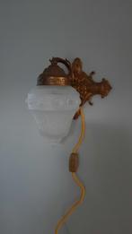Antieke vintage wandlamp glas en messing, Huis en Inrichting, Ophalen of Verzenden, Gebruikt, Glas