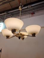 Vintage hanglamp schotellamp jaren 50 60 messing glas, Ophalen, Gebruikt, ,, Glas