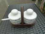 Saks Blauw Potjes in houder en eierdopjes, Overige materialen, Overige typen, Ophalen of Verzenden, Zo goed als nieuw