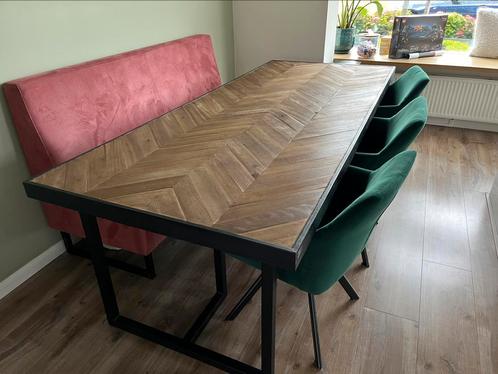 Eettafel geleefd teak hout 240x100cm visgraat, Huis en Inrichting, Tafels | Eettafels, Zo goed als nieuw, 50 tot 100 cm, 200 cm of meer