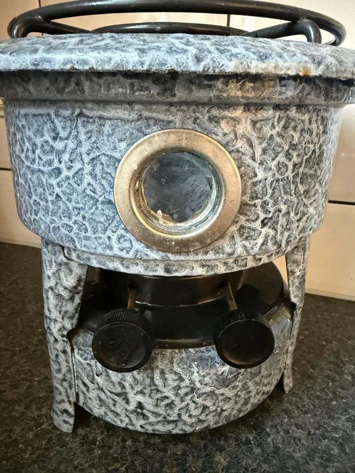 Grijs gewolkt petroleumstel, Antiek en Kunst, Curiosa en Brocante, Ophalen of Verzenden