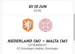 Aangeboden: 2 tickets NL - Malta 10 juni Euroborg vak E, Tickets en Kaartjes, Sport | Voetbal, Twee personen, Juni