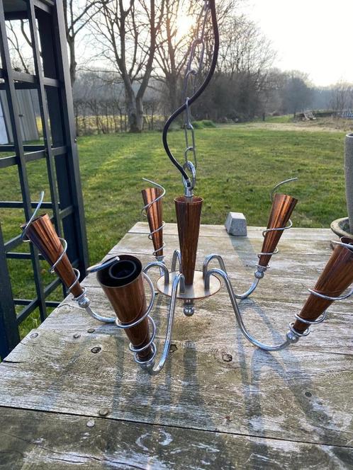 Kleine Kroonluchter Modern vormgegeven, Chroom/Koper Kleur, Huis en Inrichting, Lampen | Kroonluchters, Gebruikt, Metaal, Ophalen