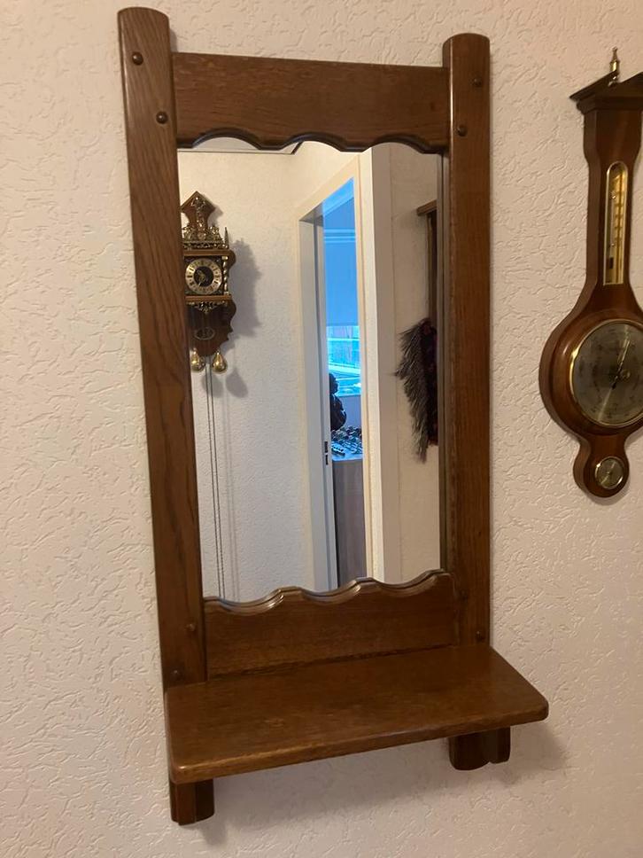 Halspiegel van eikenhout, Antiek en Kunst, Antiek | Spiegels, 50 tot 100 cm, 100 tot 150 cm, Rechthoekig, Ophalen of Verzenden