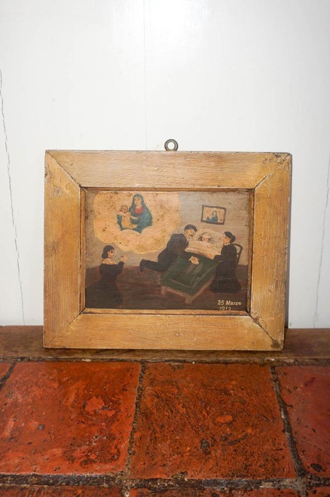 Italiaanse ex voto 1913 * medisch ziekenbed * votiefplaat, Antiek en Kunst, Antiek | Religie, Ophalen of Verzenden