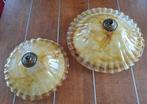 2 Vintage plafondlampen van amberkleurig gemarmerd glas, Ophalen of Verzenden, Zo goed als nieuw, Glas, Art Deco stijl