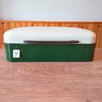 EMAILLE GROENE BROODTROMMEL MET CRÈME/WITTE DEKSEL., Antiek en Kunst, Ophalen of Verzenden