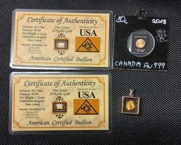 Lotje goud bullion USA baren 1gr Canada 999 Hanger nugget  beschikbaar voor biedingen