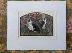 Prachtige litho uit Engeland met poezen of katten 30,5 cm.