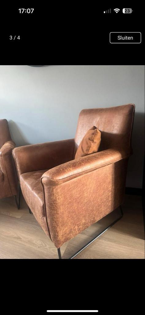 Cognac Leren Fauteuils, Huis en Inrichting, Fauteuils, Zo goed als nieuw, Leer, 75 tot 100 cm, 75 tot 100 cm, Ophalen