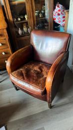 Vintage industriele Leren clubfauteuil, Ophalen, Gebruikt, 50 tot 75 cm, Leer