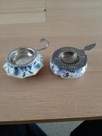 2x delfs blauw handgeschilderd theezakjes zilver, Ophalen of Verzenden