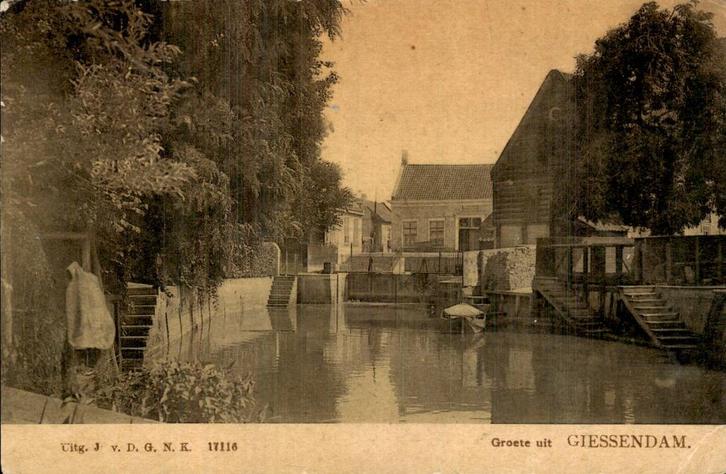 Giessendam - Sluis - Boot, Verzamelen, Ansichtkaarten | Nederland, Gelopen, Zuid-Holland, Voor 1920, Ophalen of Verzenden