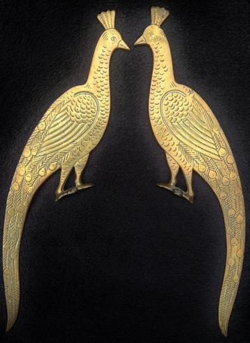 2 grote Art Deco PAUWEN gestileerde messing handgrepen beschikbaar voor biedingen