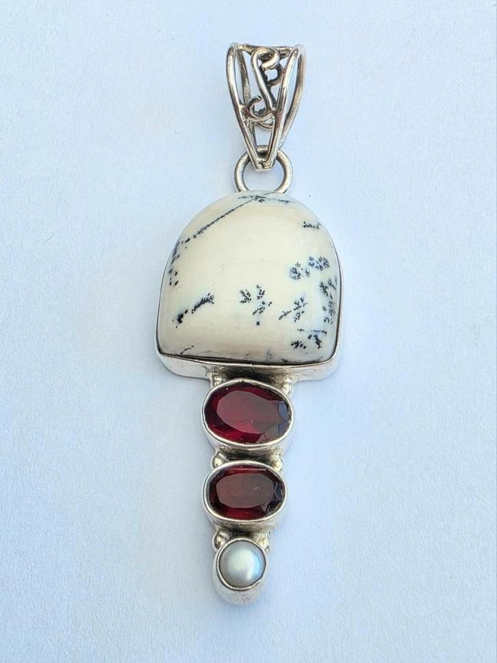 Zilveren Hanger met Dendriet Opaal Granaat Parel, Sieraden, Tassen en Uiterlijk, Overige Accessoires, Zo goed als nieuw, Verzenden