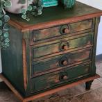 Antiek ladenkastje vintage brocante stijl groen zwart, Huis en Inrichting, Kasten | Ladekasten, Ophalen, Eikenhout, 50 tot 100 cm