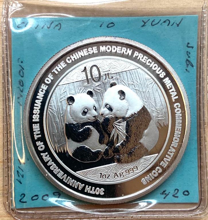 China 10 Yuan 2009 Panda 1 oz 999 zilver anniversary issue, Postzegels en Munten, Munten | Azië, Oost-Azië, Zilver, Ophalen of Verzenden