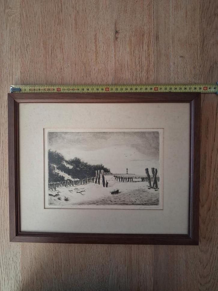Strandlandschap Etsing, Antiek en Kunst, Kunst | Etsen en Gravures, Ophalen of Verzenden