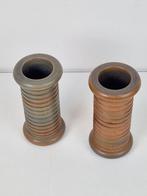 Set 2 Vintage Geribbelde cilinder design vaas Aardewerk ´60, N, Aardewerk of Porselein, Ophalen of Verzenden, N