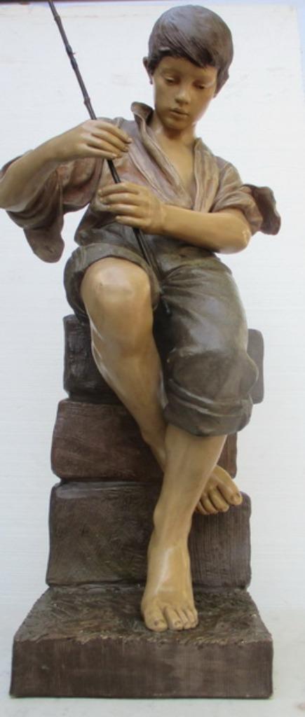 levensgroot terra cotta beeld Goldscheider vissend jongetje, Antiek en Kunst, Antiek | Keramiek en Aardewerk, Ophalen