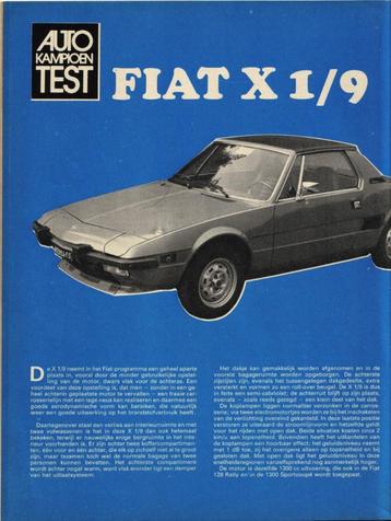 Autokampioen test Fiat X 1/9 1973 beschikbaar voor biedingen