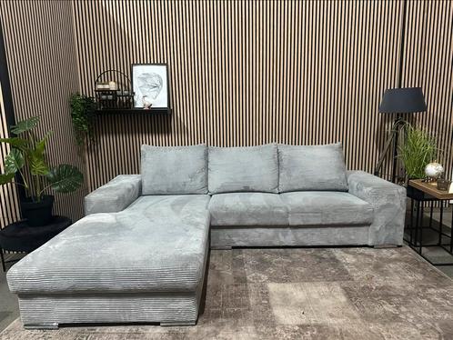“GRATIS LEVERING” Mooie grijze ribstof hoekbank! 278x195, Huis en Inrichting, Banken | Complete zithoeken, Zo goed als nieuw, Stof