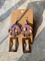 Handbeschilderde Oorbellen Botanical Purple Gold ByJ&S Nieuw, Overige materialen, Hangers, Paars, Nieuw
