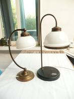 2 antieke tafellampjes koper met wit glas, Ophalen of Verzenden
