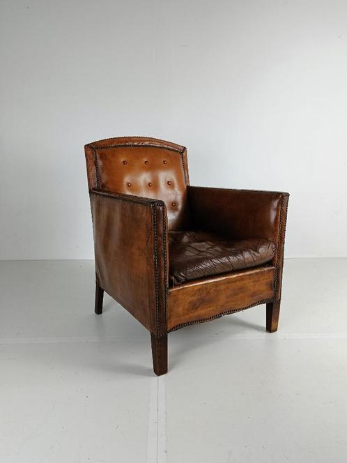 antieke lederen armstoel / fauteuil, Antiek en Kunst, Antiek | Meubels | Stoelen en Banken, Ophalen