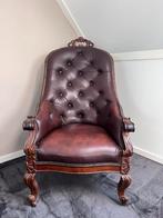 Lederen fauteuil antiek, Huis en Inrichting, Stoelen, Ophalen, Gebruikt, Bruin, Eén