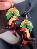 Vintage lakwerk houten toekan oorbellen, Ophalen of Verzenden, Zo goed als nieuw, Bruin, Overige materialen