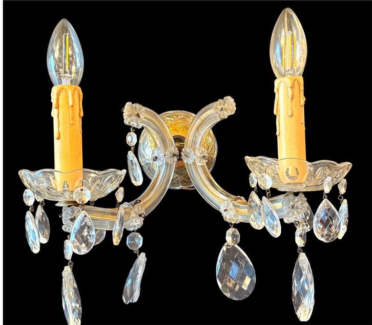 Set van 2 antieke Maria Theresia wandlampjes, Huis en Inrichting, Lampen | Wandlampen, Zo goed als nieuw, Glas, Metaal, Ophalen of Verzenden