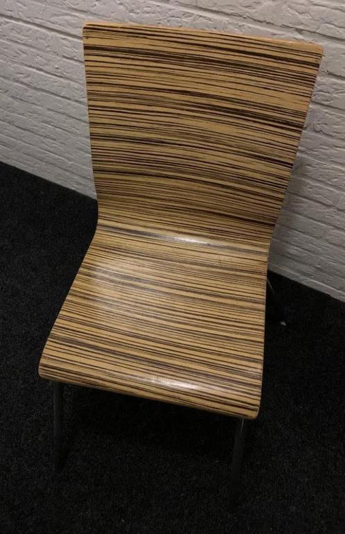 4x eetkamerstoel met leuke gestreepte zitting; Gamma, Huis en Inrichting, Stoelen, Gebruikt, Vier, Hout, Metaal, Bruin, Ophalen of Verzenden