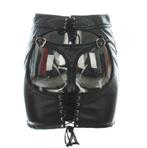 Zwarte leren rok met uitgesneden achterkant open mini korte, Verzenden, Nieuw, Zwart, Boven de knie