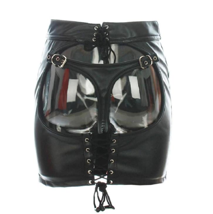 Zwarte leren rok met uitgesneden achterkant open mini korte, Kleding | Dames, Rokken, Nieuw, Zwart, Boven de knie, Verzenden