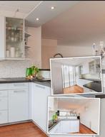 Lichtgrijze keuken met zwart hardstenen blad, Huis en Inrichting, Ophalen, Hoekkeuken, Graniet of Steen, Zo goed als nieuw