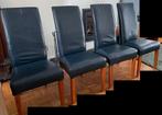 Echt leren eetkamerstoelen (4 stuks) donkerblauw, Huis en Inrichting, Ophalen, Blauw, Klassiek, Leer
