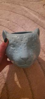 Hema Vaas Panterkop - Blauw, Blauw, Aardewerk of Porselein, Ophalen of Verzenden, Zo goed als nieuw